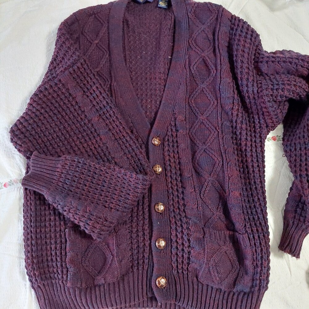 Vintage Serge Saint Yves Chunky cable-knit Cardigan in a burgundy, Men's XL